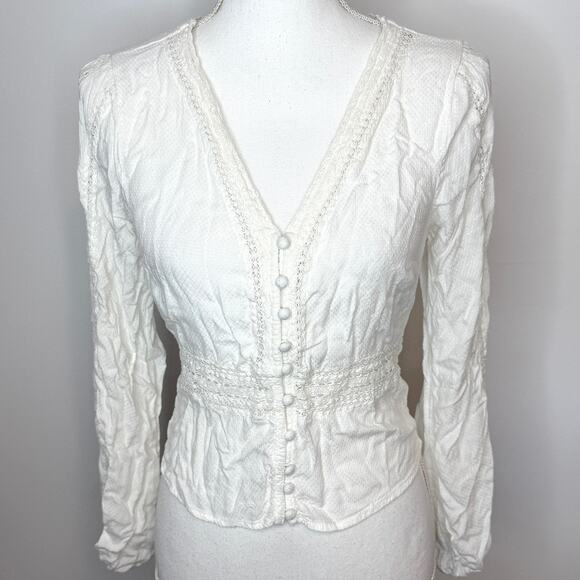 Abercrombie & Fitch Crocheted Lace Peasant V Neck Blouse In White Size Medium - Picture 1 of 13